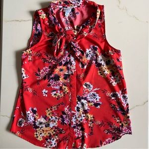 Red Floral Tie Top